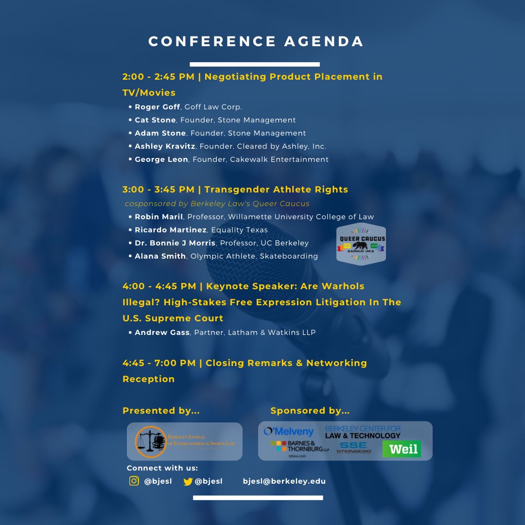 We are one week out from the 7th Annual Berkeley Law Sports &amp; Entertainment Conference! 

Check out the great panels we have lined up for y’all and make sure to register for FREE with the QR code or here lnkd.in/gFC_GVYw