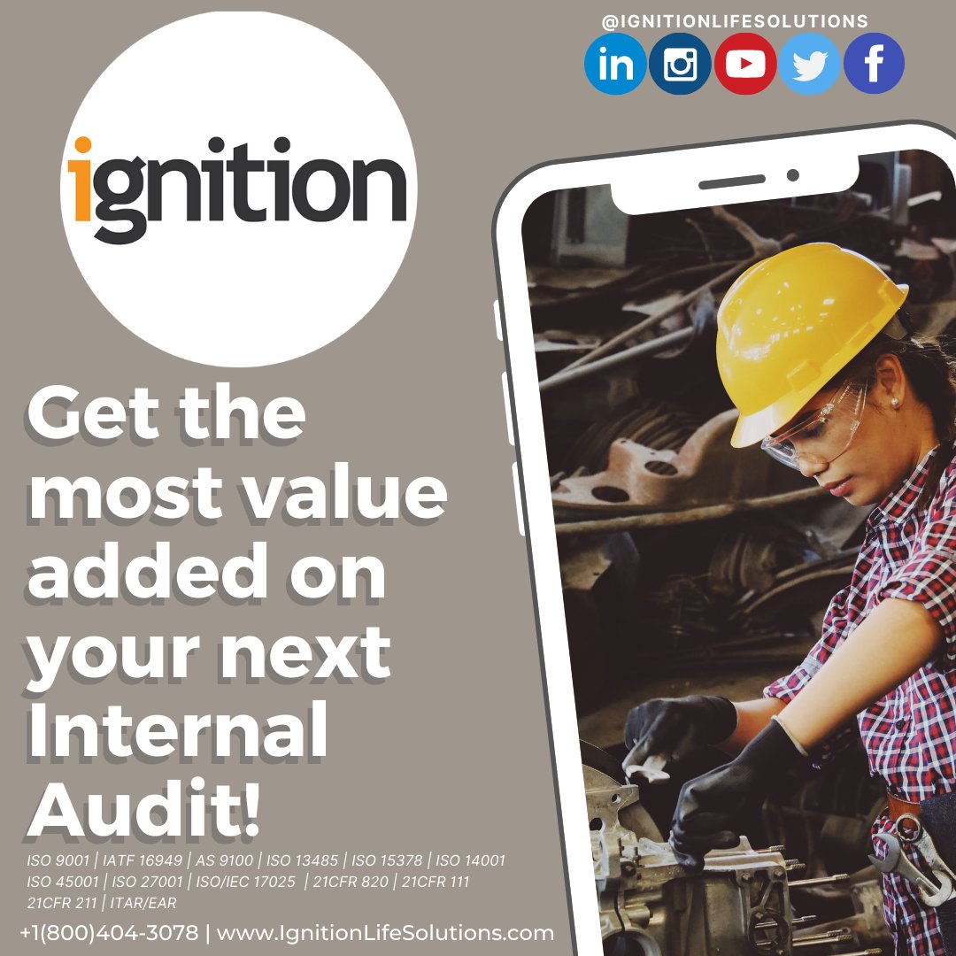IgnitionLife's tweet photo. Add value to your business when booking with Ignition!

#QMS #ISO #Internal #Audit #business #medical #aerospace #certificate #manufacturing https://t.co/i2ONRmfdUJ