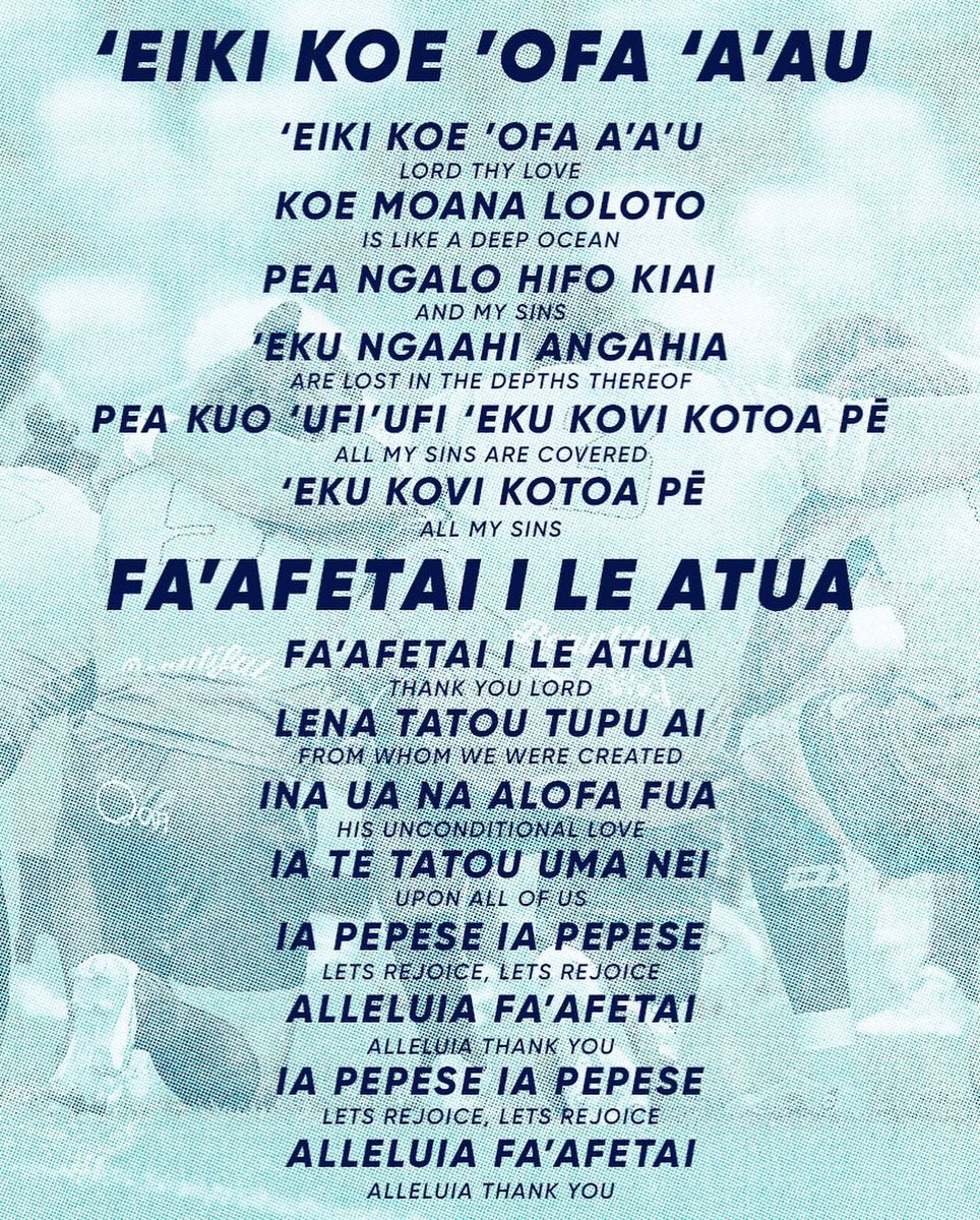 MoanaPasifika_'s tweet photo. PRE-MATCH HYMNS 🙏🏽

Every game, before we go in to battle, we give thanks and sing a traditional pese (song) in Tongan &amp; Samoan. We then pray for a safe game for all 🧡💙

Check the videos in this thread to hear the different pese and sing a long at home! 👇🏽 https://t.co/o296agsZKm