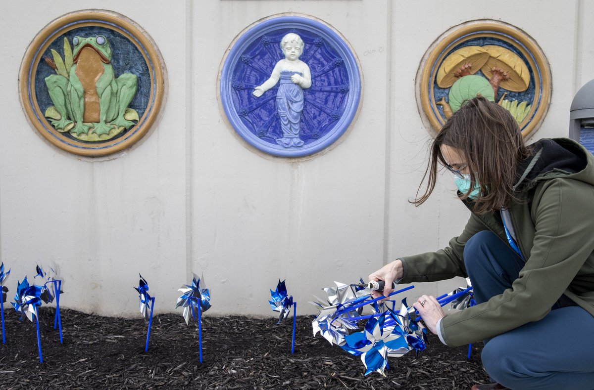 In recognition of Child Abuse Prevention Month, the 481 pinwheels placed at Penn State Health Children's Hospital represent the number of children who were evaluated by the Child Protection Team of the Penn State Health Center for the Protection of Children in 2021.