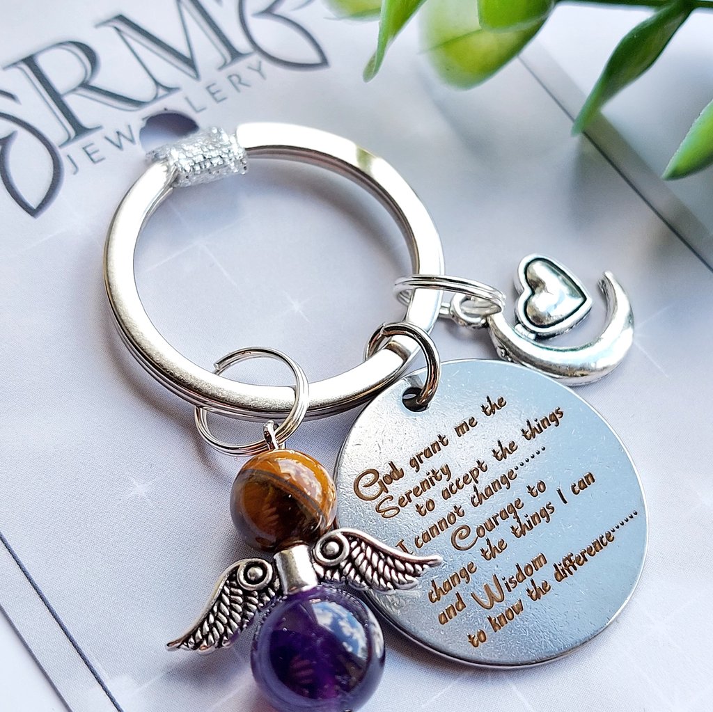 rmcreations2015's tweet photo. The serenity prayer keyring. Amethyst and tigers eye angel for courage and protection.  
https://t.co/p6Q8CuYzOv 
#faith #SERENITY https://t.co/XazQrDzS7V