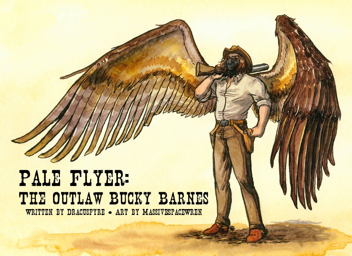 MassSpaceWren's tweet photo. A while ago, Dracusfyre and I discussed a possible winged cowboy AU… then she got me all hyped, and here we are! :D
Outlaw #buckybarnes , going after #Tonystark – will they find common ground?
On AO3 at https://t.co/7WVnhtRURO
#winteriron #buckytony https://t.co/DBJikbrBrG