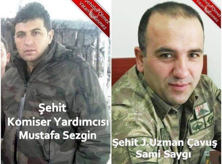 2016 yılında Hakkâri/Yüksekova’da ki terör operasyonlarında şehit olan Komiser Yardımcısı Mustafa Sezgin ve Şırnak'ta ki terör operasyonlarında şehadet mertebesine ulaşan J.Uzman Çavuş Sami Saygı'yı şehadet senesinde rahmet ve dualarla anıyoruz. Bir Fatiha okuyalım 🇹🇷