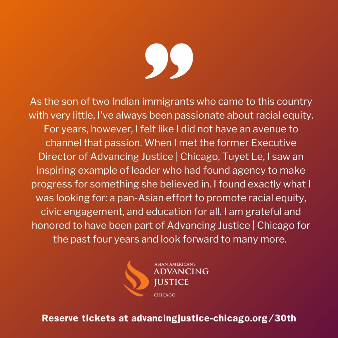 AAAJ_Chicago's tweet photo. As our 30th Anniversary Celebration nears May 5th, we're excited to share stories of impact from our staff & board members, both then & now. First up is board member & 30th Anniversary Celebration co-chair Sheehan Band! Celebrate #30YearsofJustice with us: https://t.co/DaHExCpjOx https://t.co/d6UuoKpark