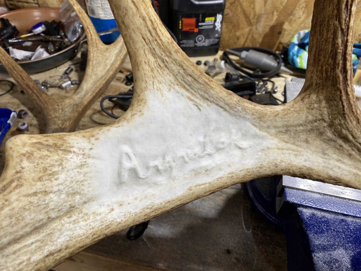 michelleks_03's tweet photo. First day well enough to leave the couch since covid. Carved an antler for my bf for taking care of my fussy sick butt for the past 5 days 🥰 https://t.co/Y5AffrYpB7