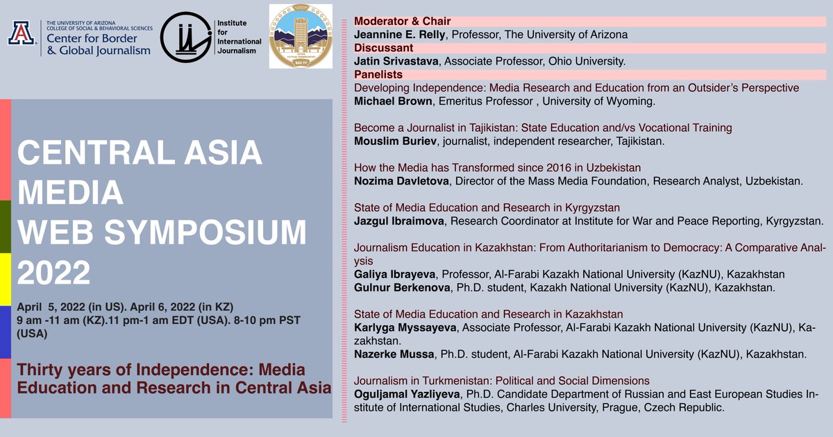 Institute for international Journalism (@scrippsiij) on Twitter photo We are glad to announce a web symposium on the state of media education and research in Central Asia.
For free registration to the event, please click on the link below:
forms.gle/4i36HiVzuZtXaB…
<a href="/JeannineRelly/">Jeannine Relly (she/her)</a> We are glad to announce a web symposium on the state of media education and research in Central Asia.
For free registration to the event, please click on the link below:
forms.gle/4i36HiVzuZtXaB…
<a href="/JeannineRelly/">Jeannine Relly (she/her)</a>