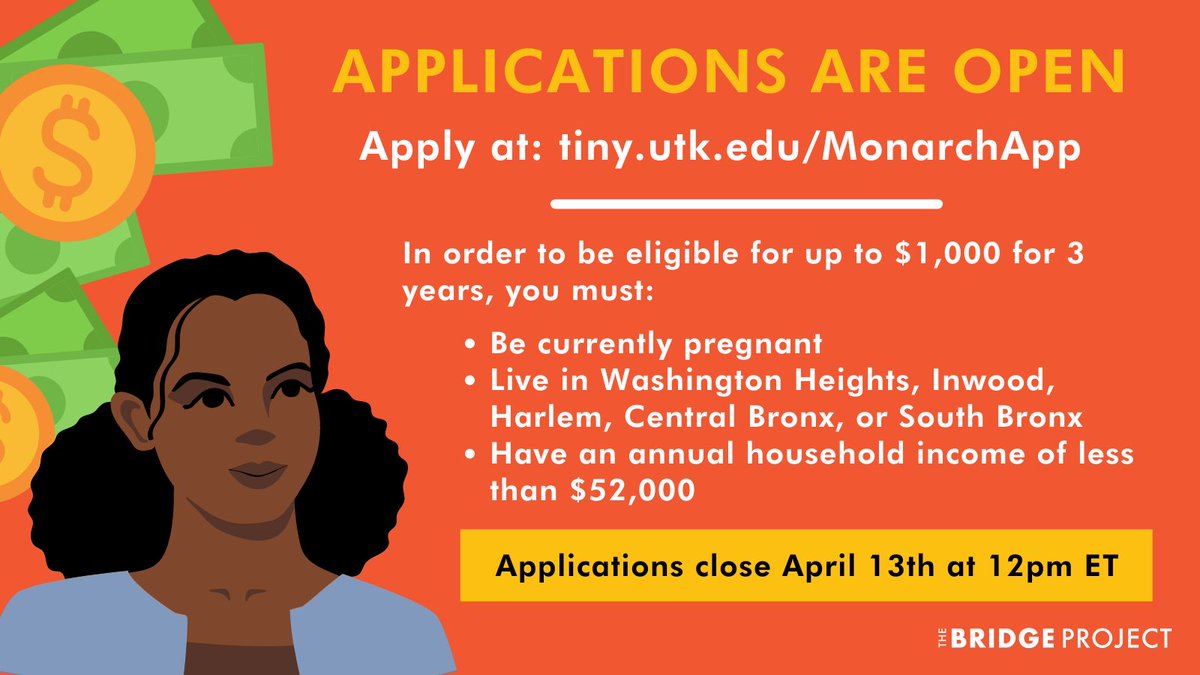 The moment we’ve all been waiting for… APPLICATIONS ARE OPEN AGAIN! Apply to join The Bridge Project and receive a #guaranteedincome for the next three years. We’re so excited to be expanding neighborhoods &amp; to meet our 500 new mamas! 👏🏼👏🏽👏🏾