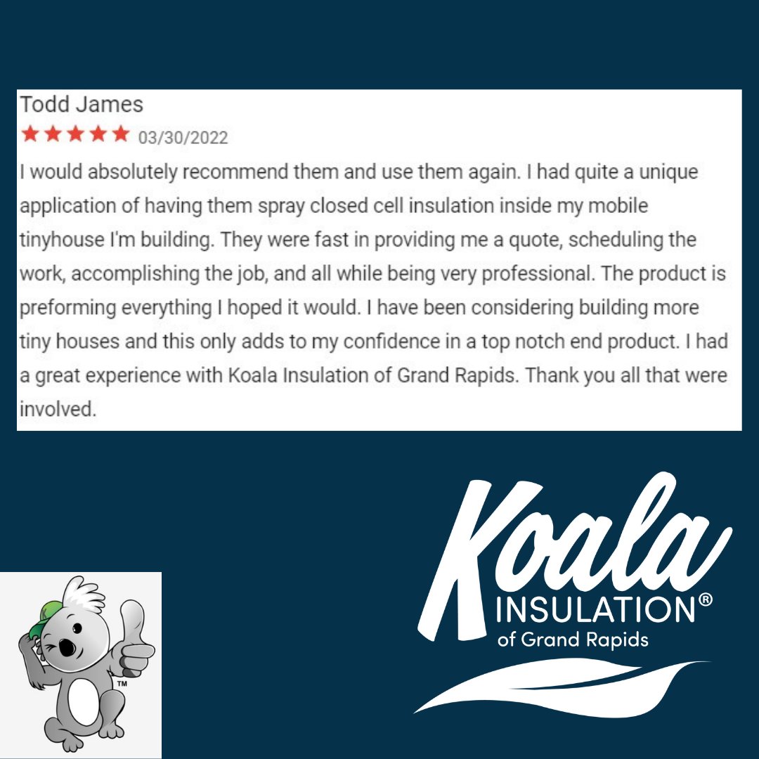 KoalaGRMichigan's tweet photo. We love our customers!  

Call (616) 333-6667 or
Book On-Line https://t.co/XjOqsXhyEk
FOR A FREE ESTIMATE

#insulation #insulationcontractor #customerservice #honest #fivestar #insulateyourhome #tinyhomes https://t.co/9ir370X2DL