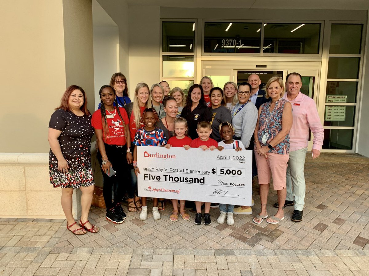 The staff at <a href="/RvpElementary/">Ray V Pottorf Elementary</a> was awarded $5000 from national discount retailer <a href="/Burlington/">Burlington</a>! This generous donation will be divided among the teachers to shop for school supplies through <a href="/Adopt_classroom/">AdoptAClassroom.org</a>. leeschools.net/cms/One.aspx?p…... #LoveLeeSchools #BurlingtonLovesTeachers