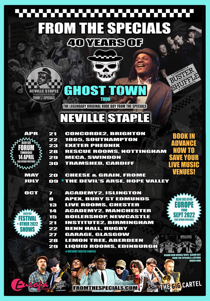 NevilleStaple's tweet photo. Can't wait to build great memories on this tour. We all need some good times & venues need to survive. #SaveYourMusicVenues & enjoy some live, fun, nostalgic music again.
#40yearsofghosttown Tour. Tickets: https://t.co/tzWGYZH2kw
@EuropaConcerts @thegigcartel
@SugaryStaple https://t.co/Ody4kX5cwE