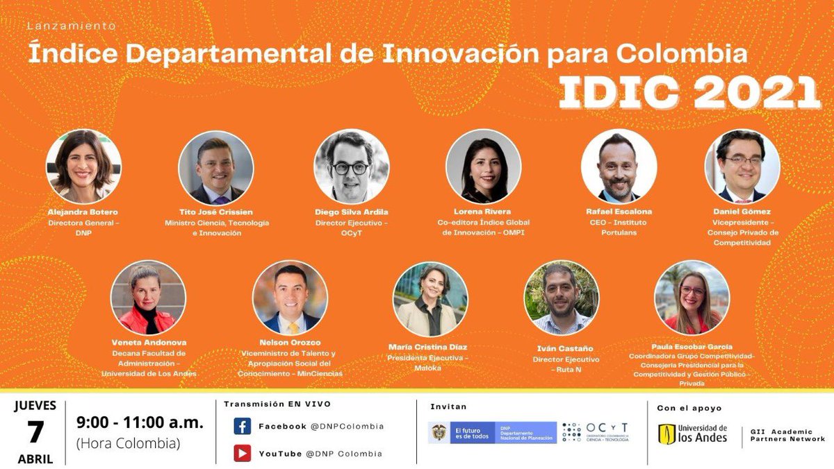 🗓️#AgéndeseConElDNP

El próximo 7 de abril realizaremos el Lanzamiento del Índice Departamental de Innovación para Colombia.

Inscríbase y participe 👉 forms.office.com/r/CGFrM7T09N