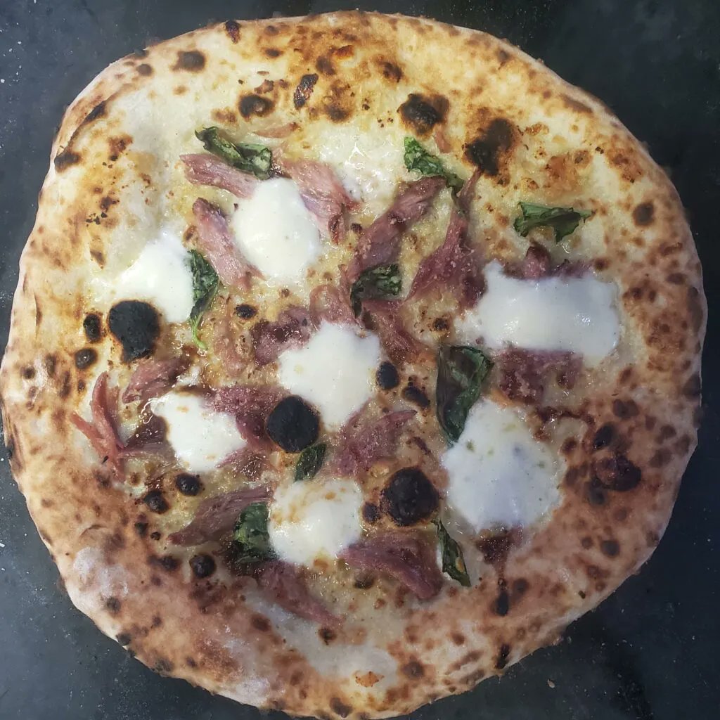 Try the Duck &amp; Double Basil pizza at the Little Devils Wood Fire Food Truck ( <a href="/StreetFoodApp/">Street Food App</a> for locations) today through to April 24 in the Vancouver Pizza Challenge, details here buff.ly/3tYVC9D #pizzachallengeyvr