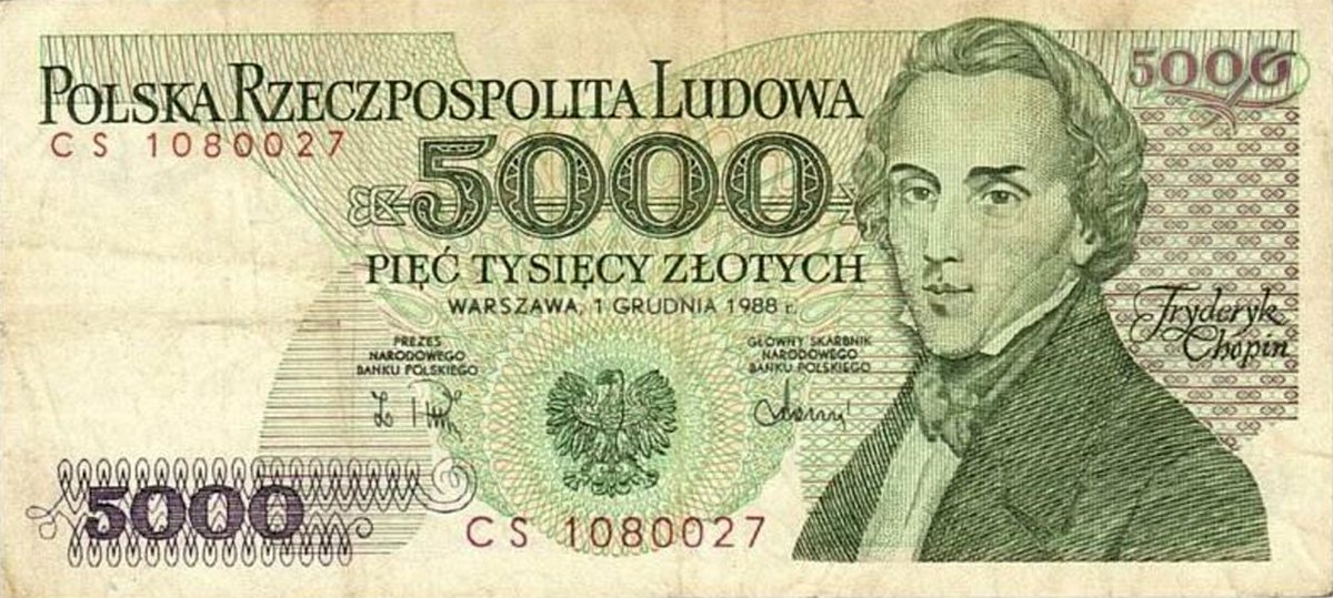 tonyprinciotti's tweet photo. Before the Euro became the standard currency, European countries placed their great composers on banknotes as symbols of national pride. Attached here are:

Chopin: 5000 Polish Zlotych
Debussy: 20 French Francs
Mozart: 5000 Austrian Schillings
Verdi: 1000 Italian Lire https://t.co/ZxC6GEV1aH