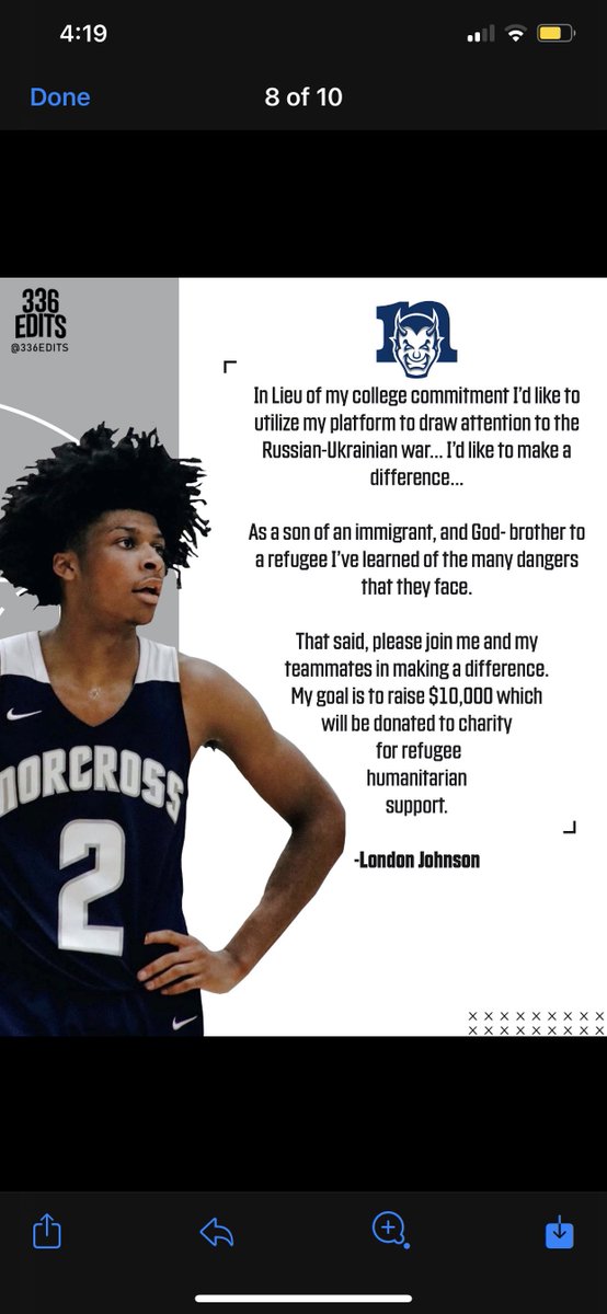 londonejohnson's tweet photo. 📌: In lieu of my college commitment I’d like to utilize my platform to draw attention to the Russian-Ukrainian war.

Please join me and #TheNorcrossFamily in raising 10K 💰 for humanitarian support. 🔗:https://t.co/XZigdsIQ3W https://t.co/htw5o45eEk