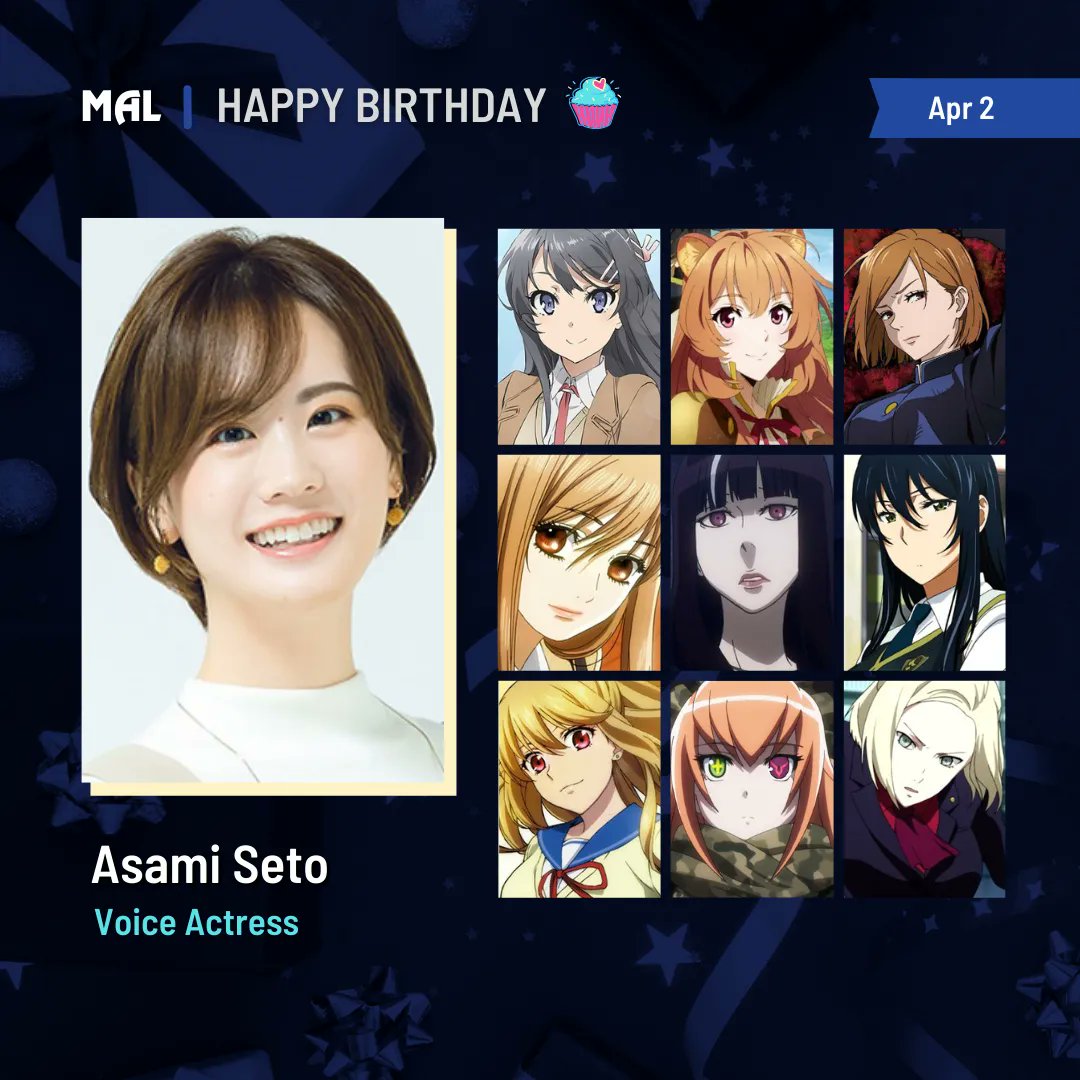 myanimelist's tweet photo. Happy Birthday to Asami Seto! 🎂

Full profile: https://t.co/S4wPLSrYeB https://t.co/Ar1WEu9bWS