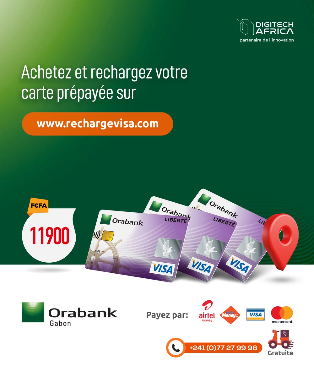 DITES ADIEU AUX FILES D’ATTENTE !!!! 🥳
Achetez et rechargez votre carte Visa prépayée sur notre site depuis le comfort de chez vous !!!!
🗣 C’est pas tout : la livraison est gratuite ✨
RDV sur 👉🏾 rechargevisa.com 
#Orabank #visa #digitechafrica
