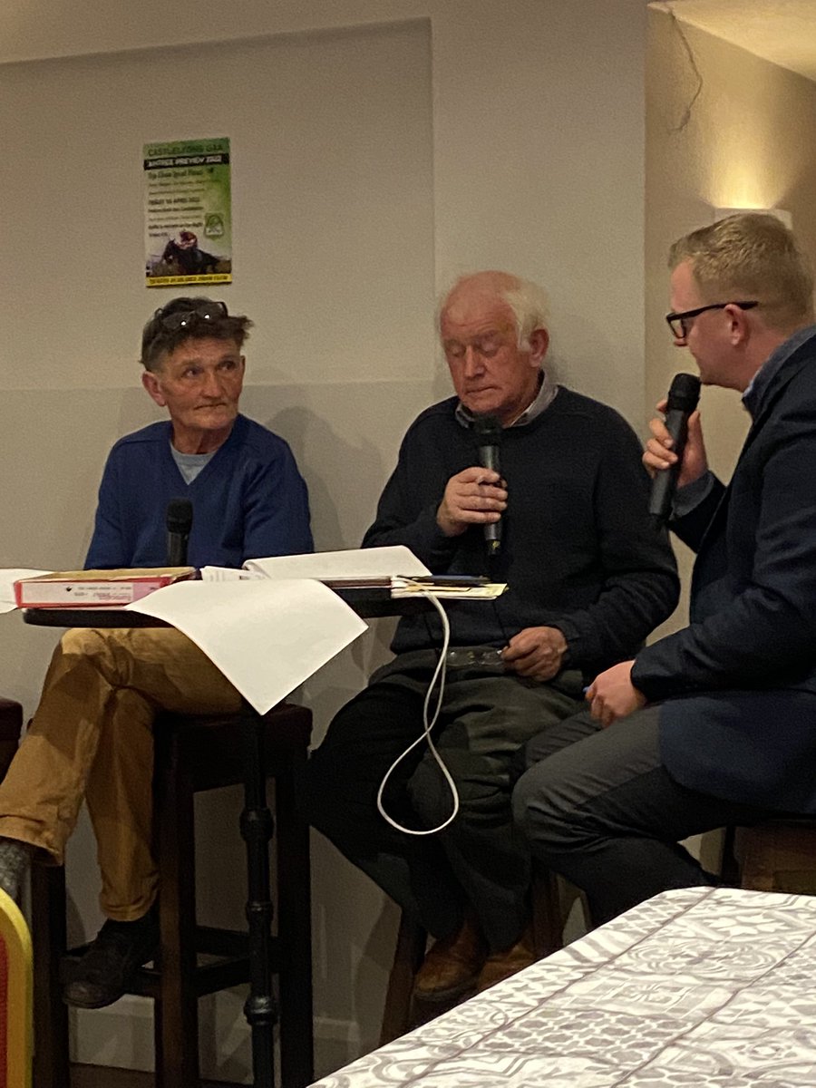 ColmBarry3's tweet photo. Great evening taking place in @Castlelyonsgaa. Jimmy Mangan, Mick Winters and Pat Mulcahy keeping everyone entertained. Top Pundit @KeithOLeary15 missing from photo. https://t.co/x089KujTgM