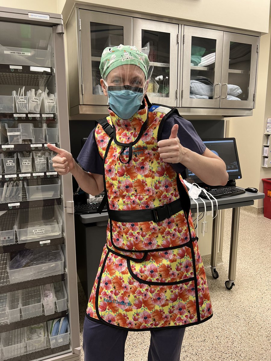 My new flowery cheerful personalized lead! <a href="/UTH_Pedisurg/">UT Pediatric Surgery</a> and <a href="/klally1/">kevin lally</a> protecting me from radiation! #broviacsallday #ILookLikeASurgeon