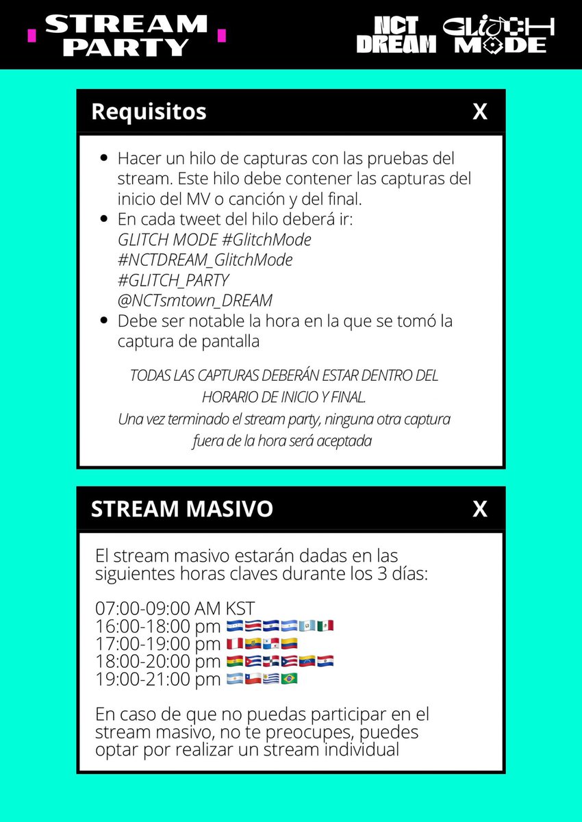 fullsunismm's tweet photo. 📢 ❗️| Este sábado se realizará un stream party a #GlitchMode enfocado en YouTube y Spotify con duración de 3 días, donde se sortearán 3 bubbles. ¡Más información en los banners! 

🗓: Sábado - Lunes
⏰: 06:00 AM KST

#NCTDREAM_GlitchMode
#GLITCH_PARTY #NCTDREAM @NCTsmtown_DREAM https://t.co/FdbDYgYQA9