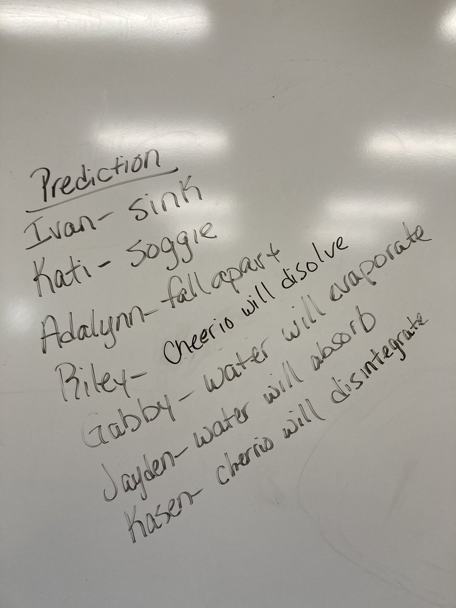 We are studying measurements. Yesterday, we put a cheerio and water in a bowl to see how much water a Cheerio could hold and we made predictions. When we arrived at school today, our Cheerios held enough water to turn into donuts overnight! 🤣
