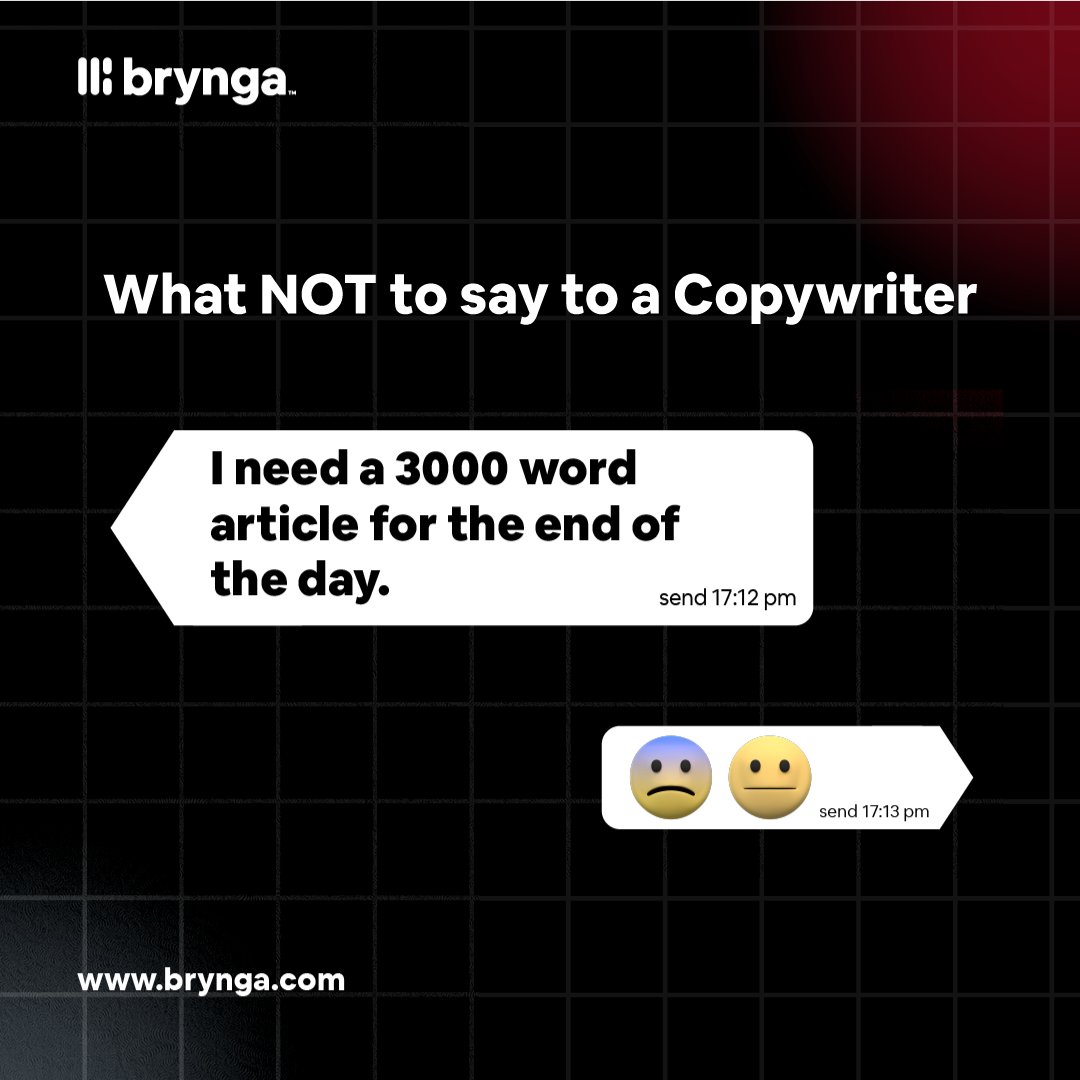 Raise your hand if you heard a request like this one before! 🙋
Uuh, well… that can only happen if you provide an army of copywriter minions, otherwise it’s going to take a few days.

#copywriter #contentwriting #freelancewriter #copywriting #digitalmarketing