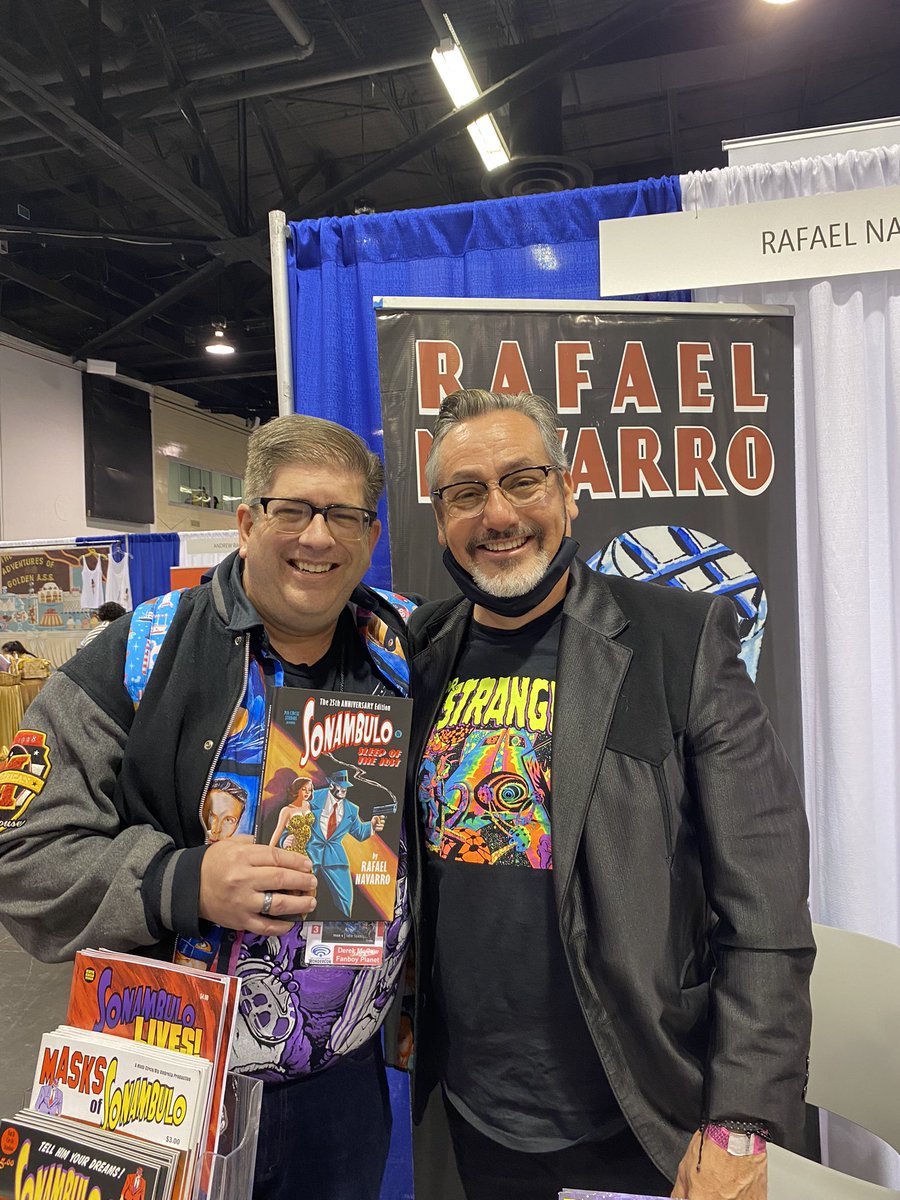 FanboyPlanet's tweet photo. It has been too long since we’ve gotten to be face to face. Excited to buy the 25th anniversary edition of #sonambulo by my insanely talented friend #rafaelnavarro at #Wondercon2022 https://t.co/kKGsqFtRBg