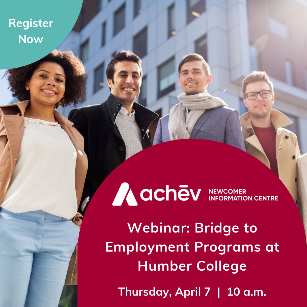 achev_ca's tweet image. Are you an internationally trained professional looking to continue your career in Canada? Attend our webinar on April 7 at 10 a.m. to learn about the bridging programs available for newcomers at Humber College. Register now: bit.ly/3JXl4Sx

#collegeprograms #Newcomers