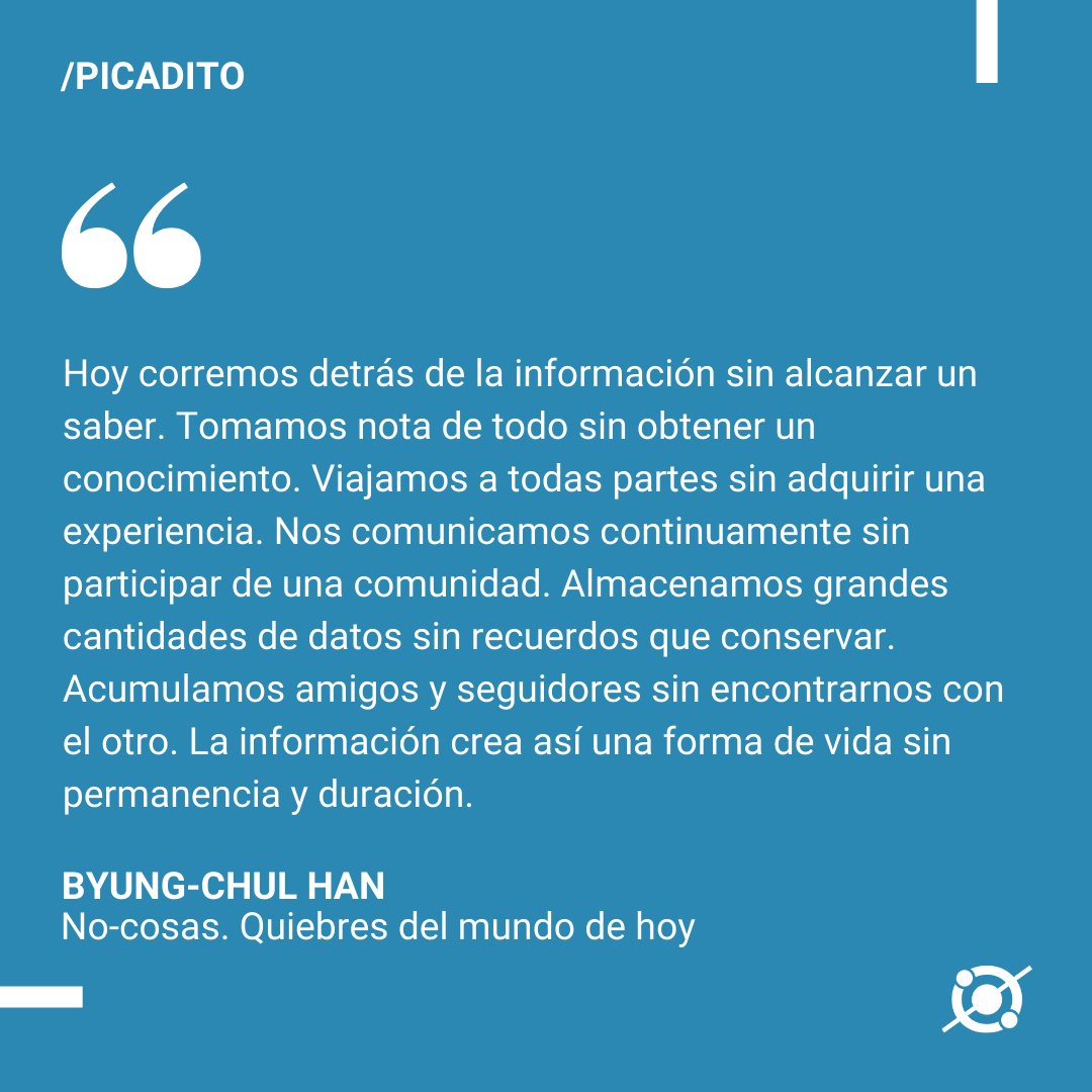 redmolecular's tweet photo. #PicaditoMolecular por @am_olivera ✍🏾

“No cosas. Quiebres del mundo de hoy” (Taurus) de Byung-Chul Han 📘

https://t.co/77F8fmaAd6

https://t.co/nm1c0VXbNY

#RevistaMolecular #Picadito #AlejandroOlivera #Libros #Filosofía #NoCosas #ByungChulHan https://t.co/p0WfgaoCxR