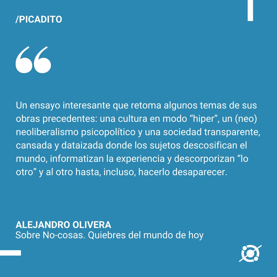 redmolecular's tweet photo. #PicaditoMolecular por @am_olivera ✍🏾

“No cosas. Quiebres del mundo de hoy” (Taurus) de Byung-Chul Han 📘

https://t.co/77F8fmaAd6

https://t.co/nm1c0VXbNY

#RevistaMolecular #Picadito #AlejandroOlivera #Libros #Filosofía #NoCosas #ByungChulHan https://t.co/p0WfgaoCxR