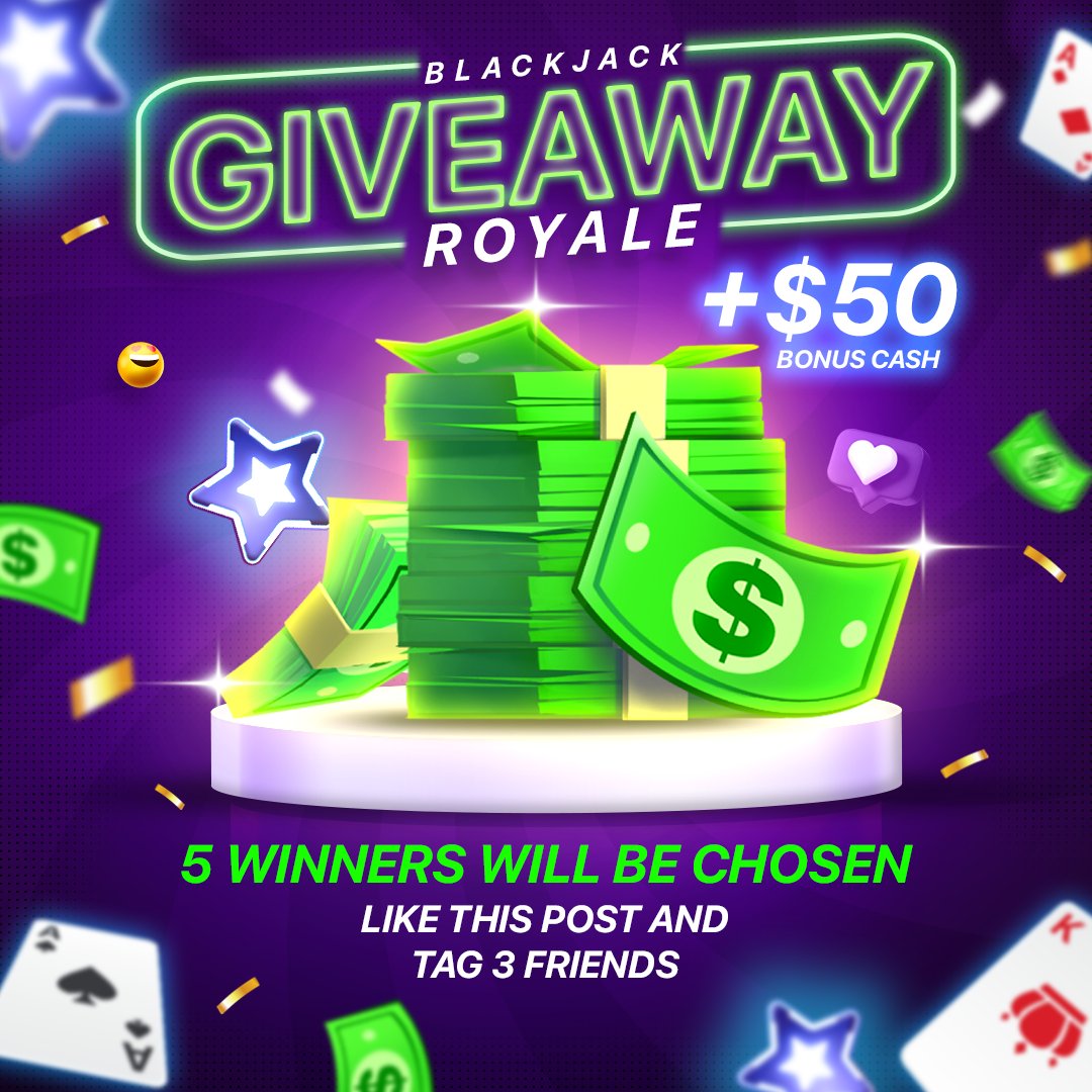 🎉GIVEAWAY🎉 Want to play more Blackjack Royale and win real cash prizes?

Enter our biggest giveaway yet for $50 bonus cash (our most valuable currency) by liking &amp; retweeting this post! 🤑

The winners will be messaged from this account only on Monday April 4th. Good luck!