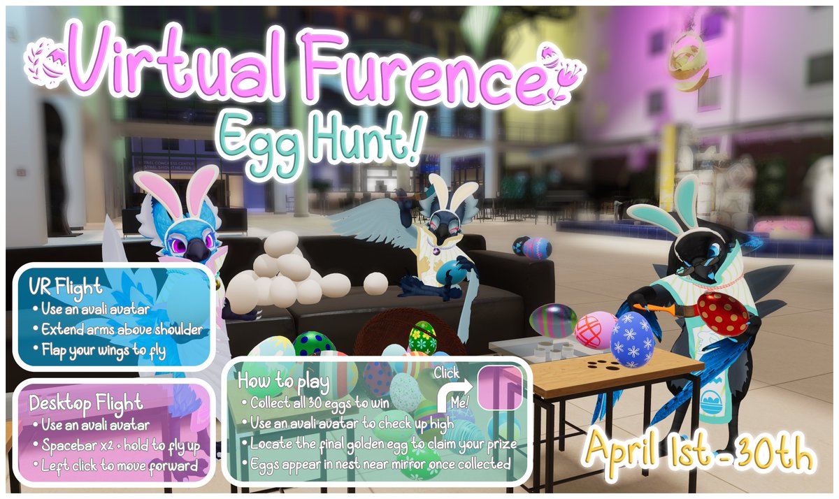 VirtualFurence's tweet photo. The VirtualFurence Egg Hunt has started! Who managed to find all 30 eggs? Reply with a selfie in front of the price if you managed to get it! This event is organized by Atomiklan with the help of AMMarten and PatrIX https://t.co/m1PYYzK0sT