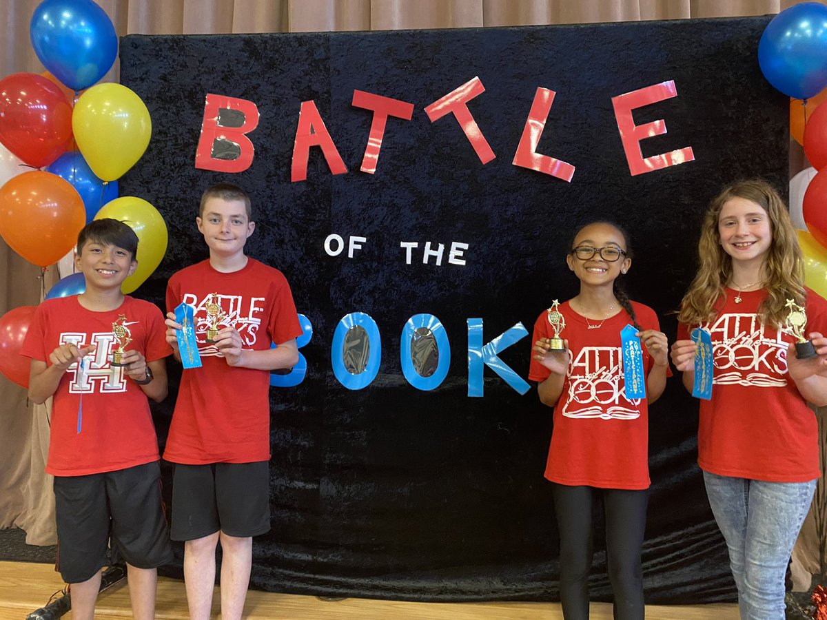 Winners of the 1st Annual WCE Battle of the Books. . . 5th grade team, The Book Eaters! They will battle it out April 9th at the district competition! @HumbleISD_WCE @HumbleISD_lib