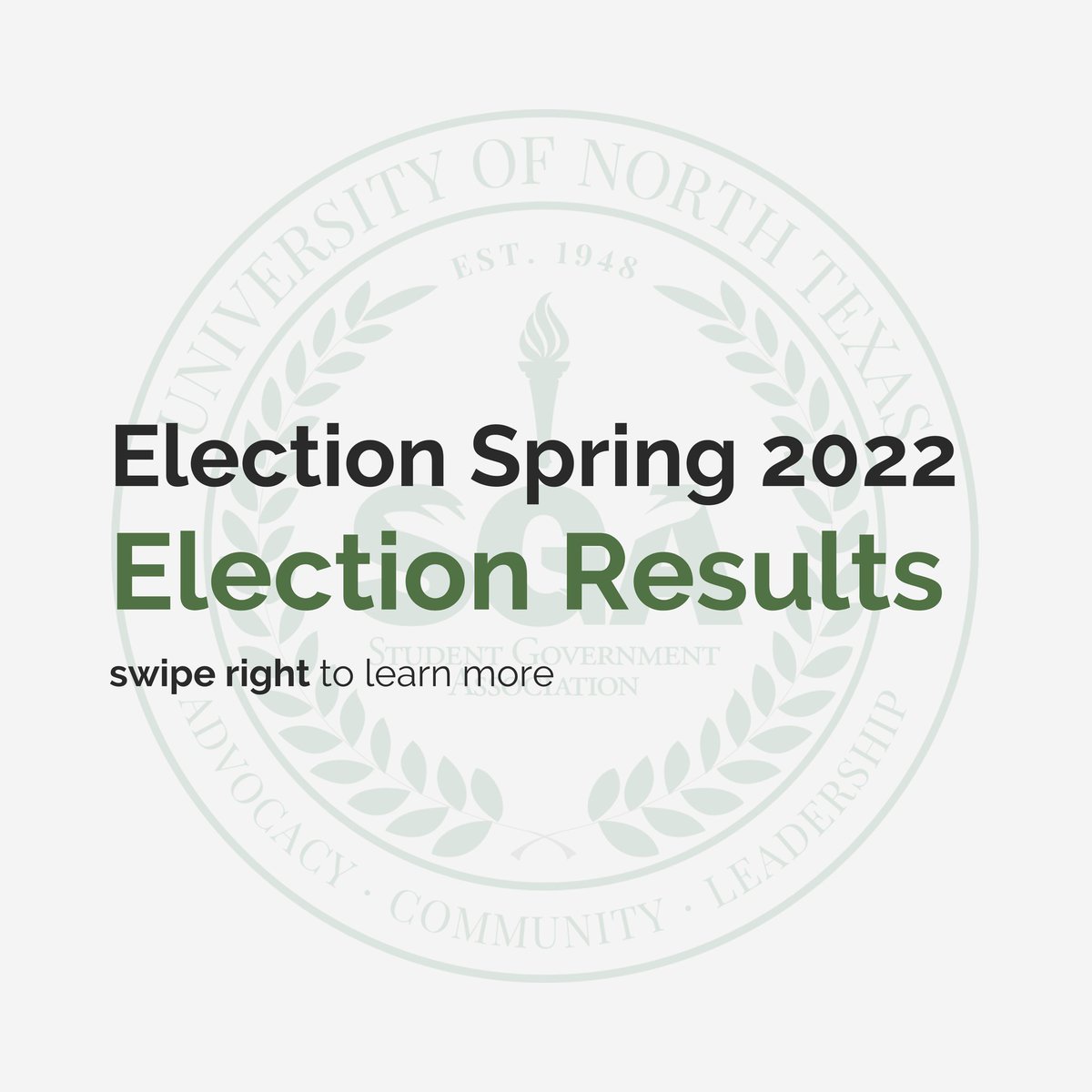 UNTSGA's tweet photo. The Spring 2022 election results for President/Vice-President and the Referendum have been certified. Senatorial election results will be posted tomorrow. #UNT #UNTSGA 🦅 https://t.co/nv2WWb0onj