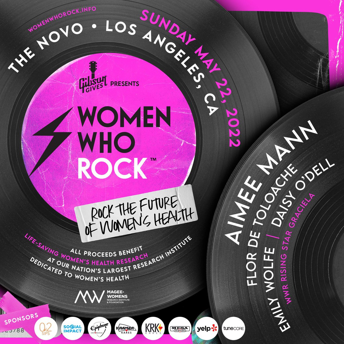 ⚡️LINEUP ANNOUNCEMENT ⚡️ The 2022 WWR Los Angeles Benefit Concert Presented by <a href="/gibson/">Gibson Starkweather</a> Gives Artist Lineup is here! Sun. May 22 <a href="/TheNovoDTLA/">The Novo DTLA</a> during #WomensHealthMonth! Featuring: <a href="/aimeemann/">Aimee Mann</a> <a href="/flordetoloache/">Flor de Toloache</a> <a href="/EmilyWolfeMusic/">Emily Wolfe</a> <a href="/daisyodell/">Daisy O'Dell</a> Tickets on sale Mon 4/4 at 10am PST/1pm EST