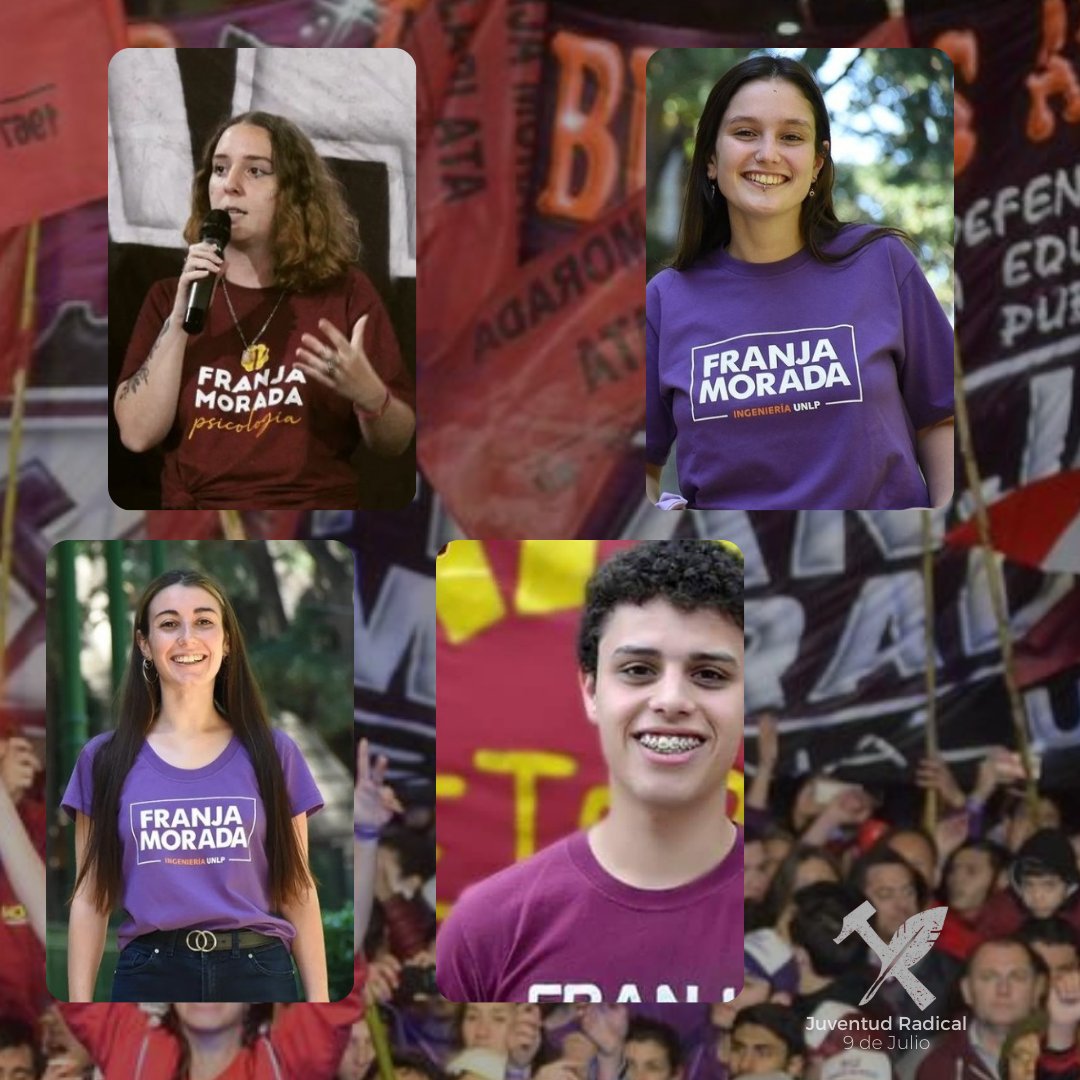 JR9deJulio's tweet photo. ¡LA JR JUNTO A LA FRANJA MORADA! 

La Juventud Radical del distrito de 9 de Julio, felicita al candidato y a las candidatas nuevejulienses por la Franja Morada en las elecciones UNLP . 

Trasformar la realidad y llevar el reformismo como bandera siempre es nuestra convicción. https://t.co/UTQaYJV6Ur