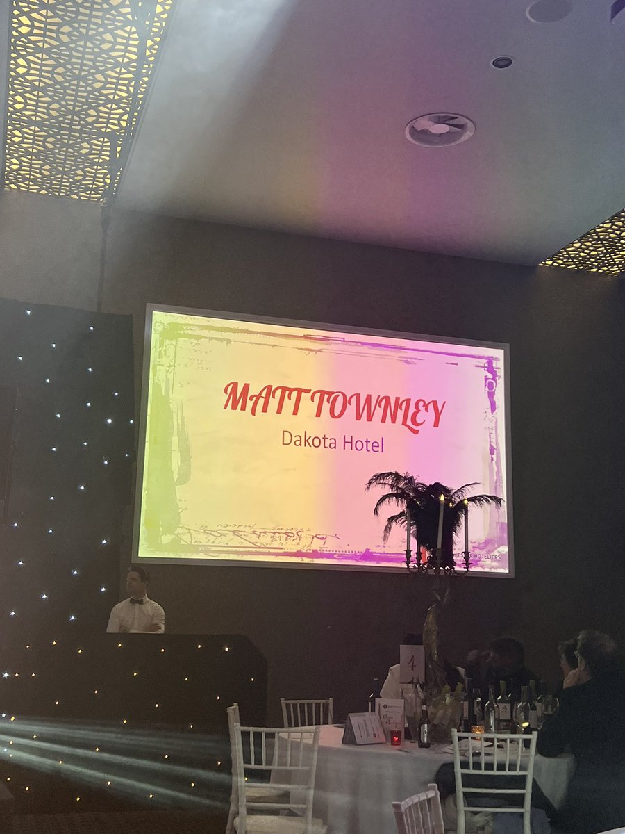 TheMHABall's tweet photo. It’s time for the big one! The Outstanding Contribution to Hospitality award. Drum roll… please! 🥁 

The winner is… @matttownley1985, General Manager at @DakotaHotel_MCR! 

Category sponsored by Stephensons. 

Hugely deserved! 👏🏼 https://t.co/Zssdfmb7wL