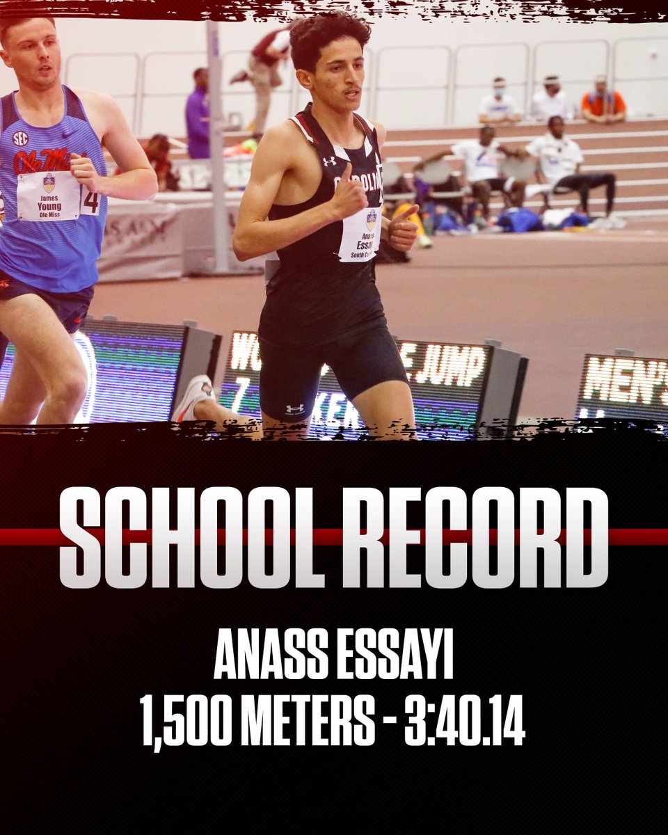 🤙 And just like that, Anass Essayi has another Gamecock record under his belt. #Gamecocks 

He runs a time of 3:40.14 to capture the South Carolina 1,500 meters record and the second-fastest NCAA time this season.