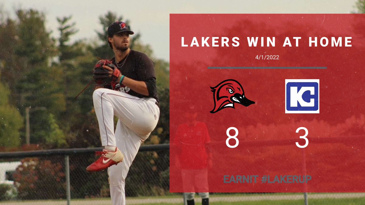 Lakers take game one of the series Vs the Blue Devils of KC by a score of 8-3. <a href="/LLC_Baseball/">Lake Land Baseball</a>
<a href="/cartersabol/">Carter sabol</a> gives the Lakers 6.2IP 7H 9K 3ER
@jacobwalker_ goes 2-3 with 2RBI
<a href="/tycoartney/">Ty coartney</a> Starts the scoring with his 1st College HR
#EarnIt #LakerUP