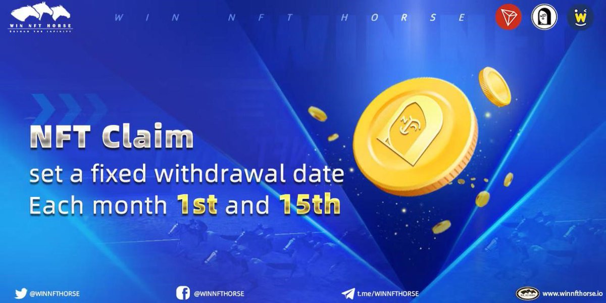 WINNFTHORSE's tweet photo. 🚀Good News!
✅Since 1st April, Claim date is fixed.

😆Twice a month. 
✅The first and 15th of each month(HKT) are the fixed withdrawal dates.

👇There are also other changes to Claims.
Details: https://t.co/eQxjHtSm55 https://t.co/1Wb2Eptcsz