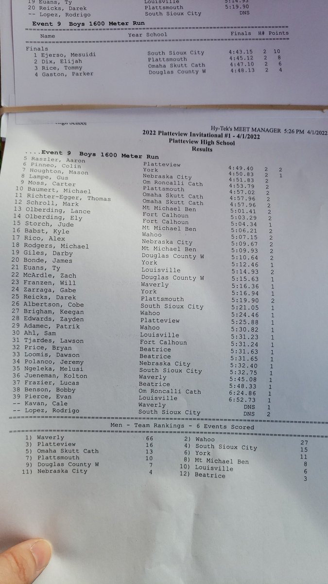 PhsTimingSystem's tweet photo. Boys 1600 Results https://t.co/n5029Kv0fd