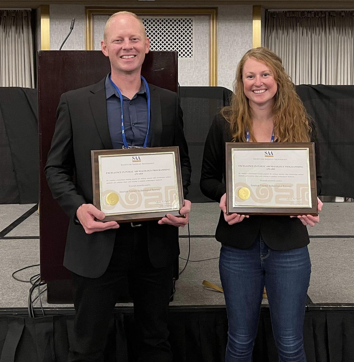AVAR CEO Stephen Humphreys and Operations Manager Mackenze Burkhart accepted the Excellence in Public Archaeology Programming Award from the Society of American Archaeology in Chicago today. 

<a href="/SAAorg/">SAA</a> #conflictarchaeology