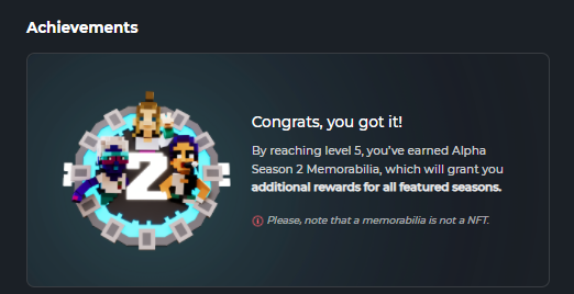 SeYA4949's tweet image. プロフィール見たら、レベル５クリア報酬の記念品はゲットしてるようだ☺️AlphaS3の時に追加報酬もらえるね‼
#TheSandbox #SandboxAlphaS2