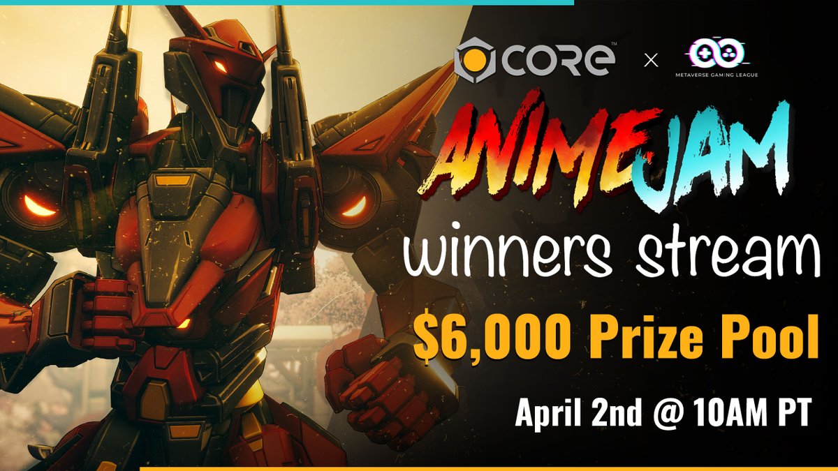 CoreGames's tweet photo. The Anime Jam has ended, and the judges have cast their votes.

The winners of the Anime Jam will be announced during a special live stream with @MetaverseGL, who will also be giving away $6,000 during the stream!

📅April 2, 2022
🕙10 am PT
🗺️https://t.co/jB0rGBA1IU https://t.co/OdP2dsHtsB