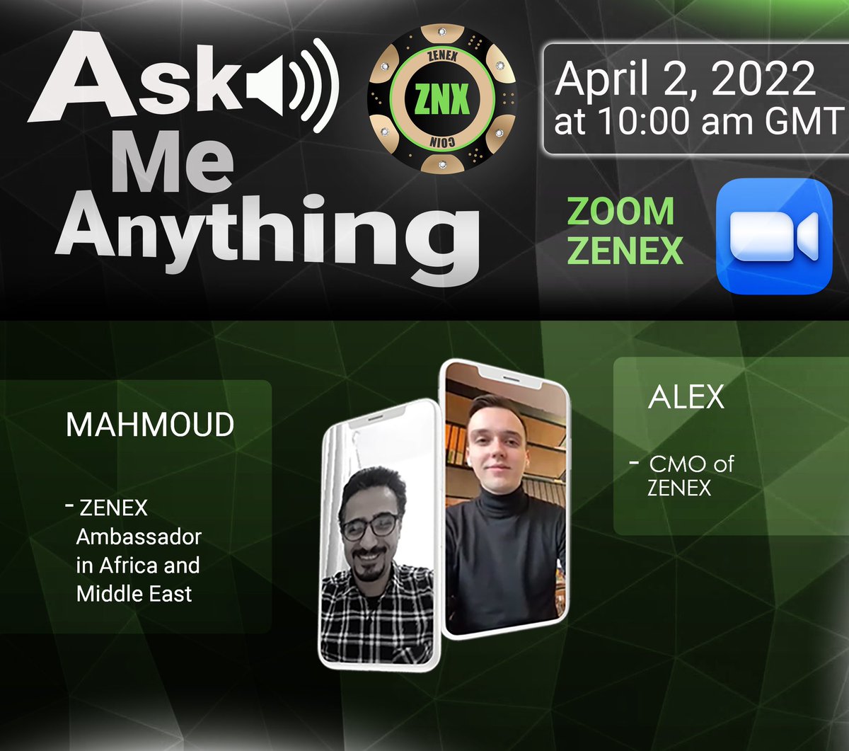 EnZenex's tweet photo. Dear friends, we are inviting you to the "ZENEX Coin AMA SESSION" 🎉
April 2, 2022 at 10:00 am GMT.

Join a Zoom meeting
https://t.co/bQOosVhLpj

Conference ID: 820 4966 0682
Access code: 311791 https://t.co/qqx5tGr3qZ