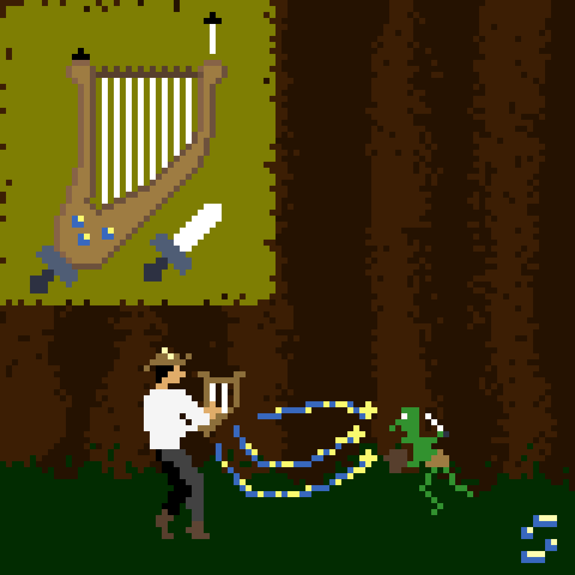 AxlTrautsGames's tweet photo. One of the many inventions of Axl Trauts the bard: the Multiharp. It includes a dagger, two pins and three magic missile sigils. Includes a manual.
#TheHurriedCollection
@Pixel_Dailies #pixel_dailies #CombinationWeapon
#pixilart #pixelart #DnD https://t.co/gJ0dn2Cdz8