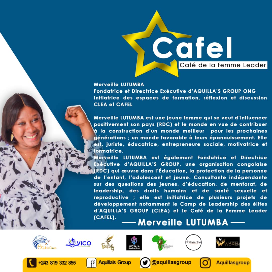 Aquillasgroup's tweet photo. Et voilà...
Fondatrice et Directrice Exécutive d'@Aquillasgroup
Initiatrice du projet #CAFEL et tant d'autres...
Madame Merveille LUTUMBA, Modératrice de l'activité.
#CAFEL2022
#Modératrice
@Mervaquilla , @Tracy_Ntumba https://t.co/9fLmMt6MXC