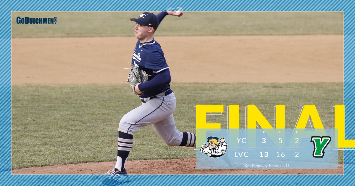 LVCathletics's tweet photo. It's a sweep!

KKKKKKyle KKKKKingsbury strikes out 11 and the #lvcbase offense went to work to earn a huge 13-3 win over York! #GoDutchmen https://t.co/TFV6m9EXEN