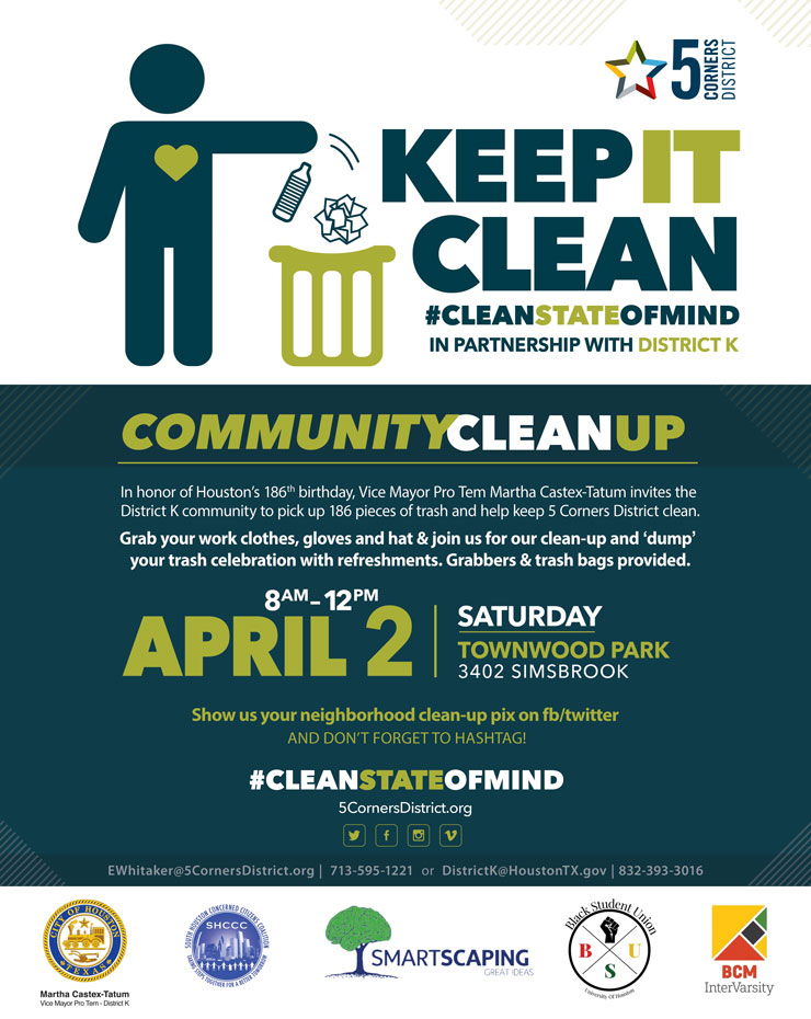 hcpct1's tweet photo. Keep Houston Beautiful Day is this Saturday and what better way to celebrate than with a Community clean-up! 
Join us &amp; community partners we clean along the Madison Mile. Snacks, grabbers, and trash bags will be provided. #KeepHoustonBeautiful  #KHBDay2022 https://t.co/7FgTiBTxe3