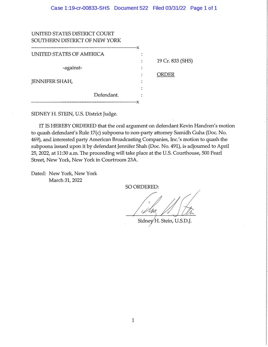RonaldRichards's tweet photo. Jenn Shah update:  1. She blocked us on IG.  2.  The judge set a hearing on her subpoenas for 4/25/22.  She wants all of our outtakes from the show.  ABC is doing a great job protecting journalistic privilege. #shahfraud https://t.co/GCvGoEh6j3