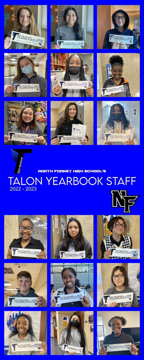 Meet the 2022-2023 Talon Yearbook Staff. It’s going to be a great year!!!

#ForneyISD #empower <a href="/justinwterry/">Justin Terry</a> <a href="/NFHS_TrueNorth/">North Forney HS</a> <a href="/principaliam/">Dr. Janis M. Grace 🙏🏽✝️</a> @PrincipalJung